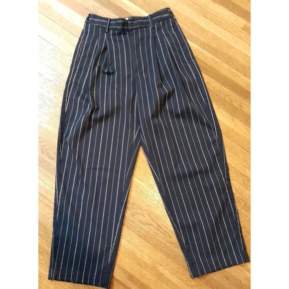 Womens Y2K Pleated Wide Leg Casual Streetwear Sz Small Navy Pinstriped Trousers - Picture 11 of 12